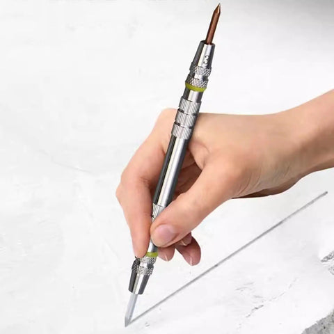 4 Pack Hardness Test Kit For Mineral ID And Jewelry Testing With Stainless Steel Scratch Pens, Dual-Ended 2-9 Mohs Scale, Storage Box, Great For Jade, Glass, And Gemstones, hand holding stainless steel test pen on tile