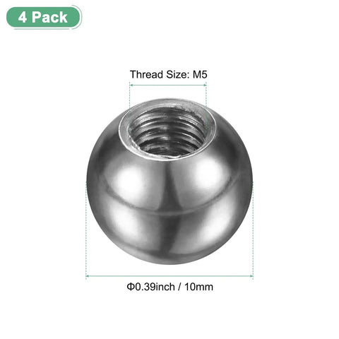 Four Pack Threaded Ball Nut Knobs M5x10mm 304 Stainless Steel Female Thread Ball Nut Caps For Lighting Fixtures Machinery DIY Round Solid Heavy Duty Screw Caps Silver, M5, 10mm