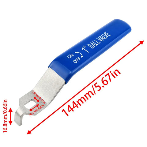 Stainless Steel Ball Valve Handle DN25 Outdoor Faucet Replacement Accessory 10x6mm Shaft with blue grip and measurements shown.