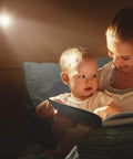 Mother and child reading under MR11 12V Halogen Spotlight Bulbs 10 Pack GU4 Bi-Pin Base Glass Cover Warm White 2700K light