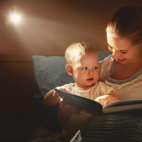 Mother and child reading under MR11 12V Halogen Spotlight Bulbs 10 Pack GU4 Bi-Pin Base Glass Cover Warm White 2700K light