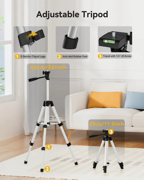 Laser Level With Tripod, Self Leveling Green Beam Cross Line For Horizontal And Vertical Alignment, 110 Degree Wide Beam, 100 Ft Range, adjustable tripod with anti-skid rubber feet for home projects