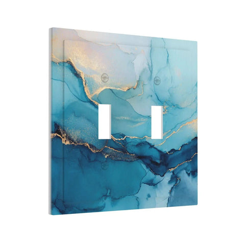 Blue And Gold Marble Texture Double Gang Toggle Light Switch Cover With Elegant Wall Plating