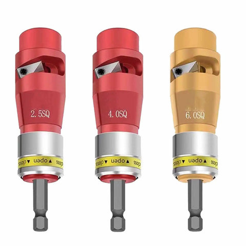 Rugged Aluminum Alloy Electric Wire Stripper And Twist Splicer Fits Standard Power Drills for 2.5, 4.0, and 6.0 mm² wires.
