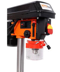 Aynuma 8 Inch Benchtop Drill Press With 400 Watt Induction Motor And Five Speed Settings, detailed close-up of controls and chuck.