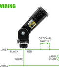 2 Pack Dusk To Dawn Photocell Sensor Switch wiring diagram, showing black, red, white lines, optional switch placement, UL listed