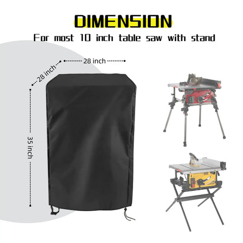 Heavy Duty Waterproof Table Saw Cover Built Like A Tank For Job Sites And Home Workshops Insanely Durable Oxford Fabric with dimensions shown.