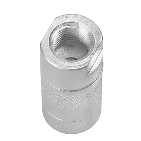 Heavy Duty Four Jaw Grease Coupler With Ball Check For Hand Operated Grease Guns Up To Three Thousand PSI One Eighth Inch NPT Threads Secure Connection And Hardened Steel Jaws For Reliable High Pressure Performance, 1/8 NPT, silver metal