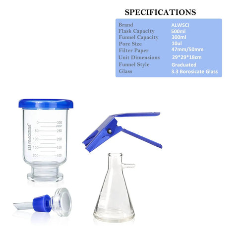 Premium Borosilicate Glass Vacuum Filtration Distillation Kit With 1000ml Filtering Flask And 300ml Graduated Funnel