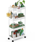 Slim Rolling Storage Cart Four Tiers For Narrow Spaces Mobile Bathroom And Kitchen Organizer With Slide Out Shelves White