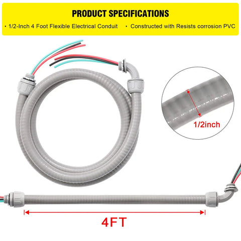 Straight Up Built Half Inch By 4 Feet Non Metallic Liquid Tight AC Whip Kit With Top Shelf 10 Gauge Copper Wire And Brass Fittings Ready To Roll For HVAC Setup, 4-foot flexible electrical conduit.