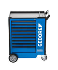 Heavy Duty Tool Trolley With Nine Deep Drawers Rolling Workshop Workhorse Mobile Tool Box in blue with smooth wheels.