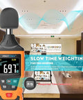 Digital Sound Level Meter With Temperature And Humidity Readouts 30 To 130 DB A Weighted Max Min Data Hold Large LCD