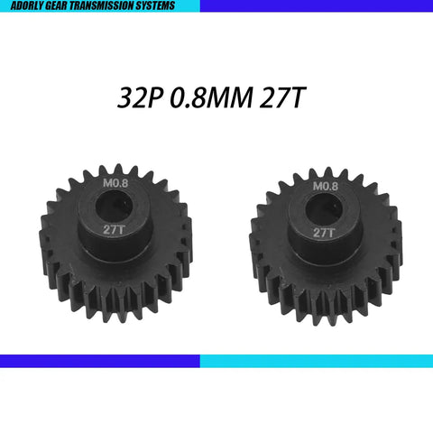 Two Pack Hard Steel Pinion Gears 27T 32P 0.8M 5mm Shaft CNC Machined Upgrade For UDR RC Car 5647 Replacement Parts, Built Tough And Ready For Action.