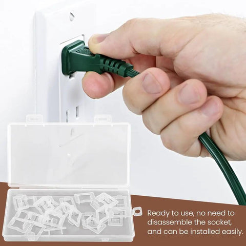 Hand plugging green cord with 24 Pack Loose Outlet Fix Plugs Snug Fit For Loose Wall Sockets Stop Wobble And Drop Outs in view