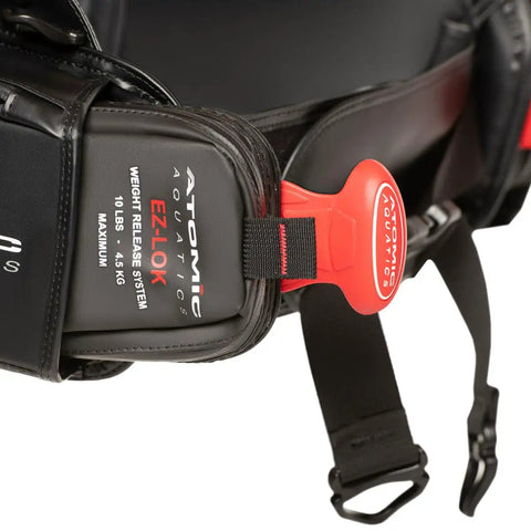BC2 Back Inflated BCD With Ultra Comfortable Fit Built To Last With Durable Materials, close-up of weight release system