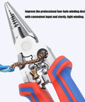 Premium Stainless Steel Wire Crimper And Stripper Tool For Electricians detail showing ergonomic grip and four-hole winding design.