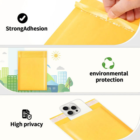 Yellow Kraft Bubble Mailers 3.5x5 Inch Inner, 3.5x6.7 Inch Outer Self Sealing Padded Envelopes with strong adhesion