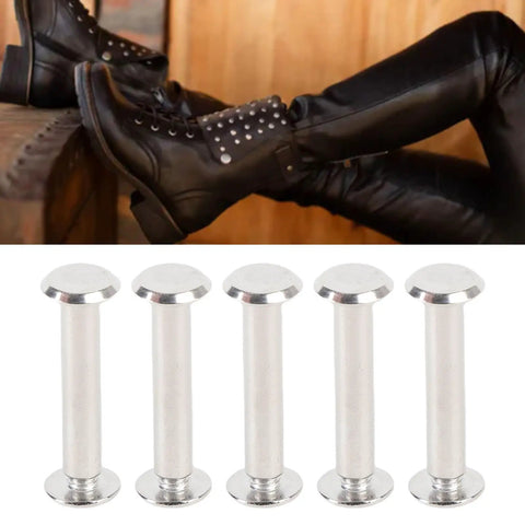 30 Sets M4 Stainless Steel Rivets And Screws Kit Pro Grade Fasteners for Leather Binding and Decorative Projects shown with boots