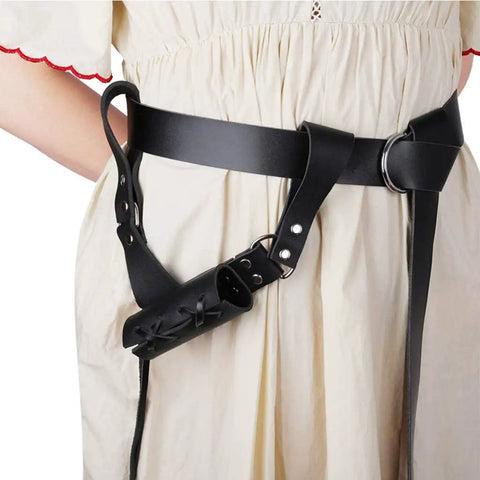 Medieval Leather Sword Frog Universal Rapier Broadsword And Cutlass Right Handed Black With Adjustable Lacing on dress