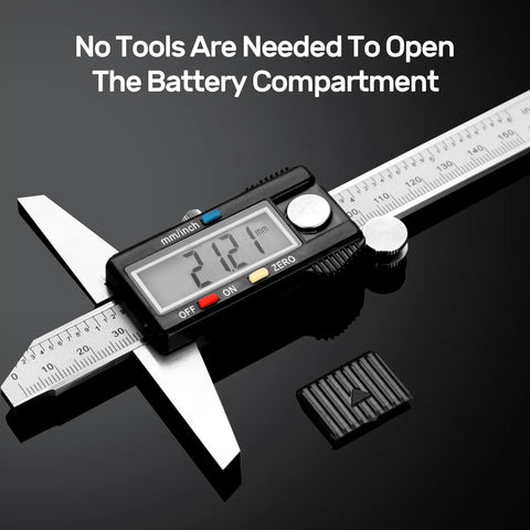 Digital Depth Gauge Caliper For Accurate Depth Measurement 0 To 150mm 0.01mm Resolution Stainless Steel DIY And Pro Use, open battery