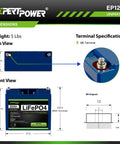 200W 12V Solar Power Kit With LiFePO4 Battery, 20Ah battery dimensions and M5 terminal specs shown in diagram