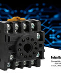 Front view of 11 Pin Delay Timer Relay Socket Base For JQX-10F JTX-2C Time Relay, black durable plastic housing with screw terminals.