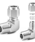 Rugged 304 Stainless Steel Three Eighths Inch OD To Three Eighths Inch NPT Male 90 Degree Elbow Compression Tube Fitting 2-Pack