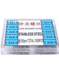 Top Shelf Stainless Steel Watch Repair Tool Kit Features One Thousand Micro Eyeglass And Clock Back Screws For Quick Spectacle Adjustments No Sweat At All, 1000 stainless steel screws in a clear storage box.
