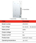 Heavy Duty 350W Switching Power Supply Powers Your Automation Setup With Rock Solid 5V At 60 Amps While Supporting Dual Voltage Input, side view with dimensions.