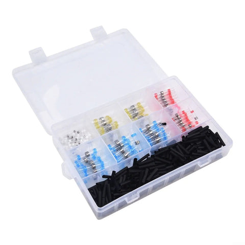 Ultimate 400 Piece Solder Seal Heat Shrink Butt Connector Kit With Waterproof Sealing Sleeve Terminals Perfect For Auto And Marine Wire Repair Jobs That Gotta Hold Tough Against Moisture And Dirt So You Can Wire Up Your Ride Like A Pro Today. Clear plastic case with assorted solder seal connectors and black heat shrink tubes