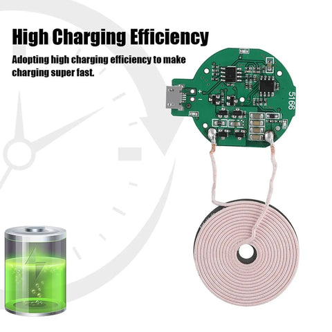 Large Coil 5W Wireless Charging Transmitter Module For DIY Tech Builds And Car Mods With No Hassle Power Delivery And Completely Case Friendly Functionality, showing green circuit board and coil.