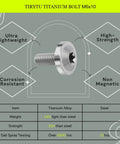 Ultra Lightweight Titanium Bolts M6 X 10 M6x10 with T30 Torx 4 Piece Kit for Road Bikes Gravel Ebike Carbon Frames display showing corrosion resistant features.