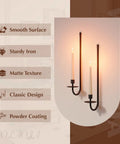 Rock Solid Black Iron Wall Candle Sconces Set Of Two, matte finish, powder-coated wall mounts with taper candles, modern design.