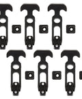 Six black Acrux7 rubber T-handle draw latches with square mounting blocks, 4.3-inch length