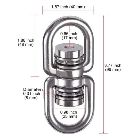 Heavy Duty Bearing Swing Swivel 360 Degree Rotation For Hanging Projects, shown with dimensions, industrial grade.