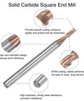 Solid carbide square nose end mill with AlTiN coating and 2 flute design, highlighting features for efficient CNC machining.