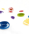 Colorful spirals crafted with Pro Grade Bead Roller Quilling Tool With One Eighth Inch Slotted Metal Winding Pin For Paper Jewelry Making Solid Wood Handle Color Coded End Blue Full Length Slotted Pin For Easy Crafting Of Tiny Paper Beads