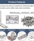 Tough As Nails Six Piece Stainless Steel L Brackets Corner Brace 90 Degree Shelf Support For Wood Projects with screws, durable and thickened.