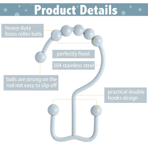 12 Piece Bohemian Rainbow Shower Curtain Hooks Set In 304 Stainless Steel Rust Proof With Balanced Double Glide Design