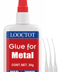 Metal Glue For Small Repairs DIY Ready Quick Dry Waterproof Bonding For Metals And Other Materials Instant Adhesion In Ten To Thirty Seconds Clear High Strength Formula With Anti Clog Cap, bottle with red cap and applicator tips