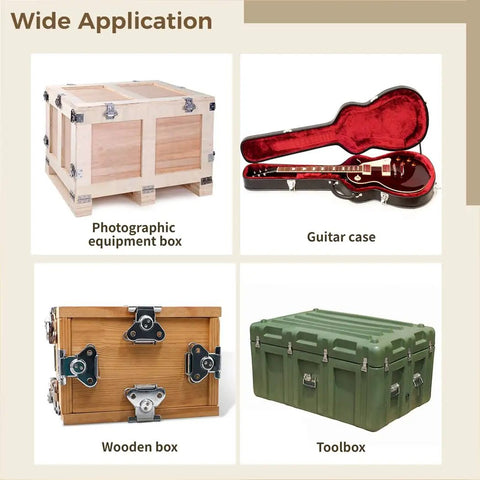 Six Pack Butterfly Twist Latches With Retainers For Cases Boxes And Small Doors 304 Stainless Steel Draw Latch Buckles shown on storage boxes