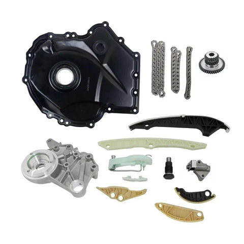 High Performance Timing Chain Kit For 2 Point 0T Turbo Engines Compatible With VW Seat Skoda TT Leon Superb CBF CCZ Alloy Build Heavy Duty And Long Lasting To Prevent Stretching Keep Your Ride Running Smooth Without Breaking The Bank black cover and chain guides