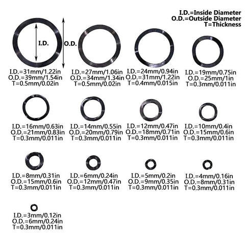 320 Pcs M3 M31 Carbon Steel Compression Type Wavy Crinkle Spring Washers Assortment Kit Black With Box Three Wave Set Includes 13 Models For DIY Projects Pro Grade Heavy Duty Fastening Elasticity, size chart