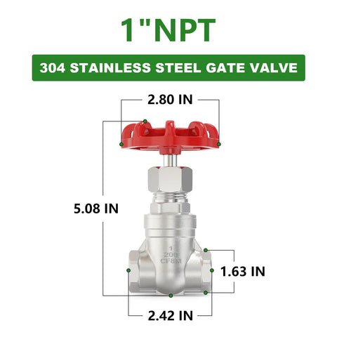1 Inch NPT Female Gate Valve With Wheel Handle For Water Oil Gas, 304 Stainless Steel Rotary Sluice Valve With Full Bore Design And Secure Seal