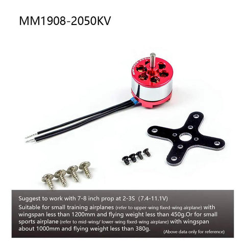 Heavy-Duty 19mm Brushless Outrunner Motor for RC Planes and Drones, 1908 2050KV, 3.0mm Shaft with mounting screws and plate