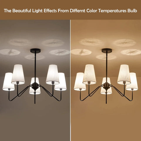 Totally Chic Modern Farmhouse Small Chandelier In Black Finish showcasing light effects in different color temperatures