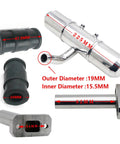Beefed Up Aluminum Twin Tuning Exhaust Pipe Kit for 1/5 Scale RC Cars with measurements and parts visible