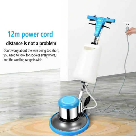 Pro Grade 17 Inch Floor Polisher With 175 RPM 1100W Copper Motor Heavy Duty Floor Buffer Scrubber With 12 Meter Cord For Hotels Businesses And Factories Delivers 200 To 400 Square Meters Per Hour Deep Clean And Dry Carpet Care in use with power cord and handle visible