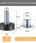 32 Piece Leveling Feet Set For Furniture With One Quarter Inch Thread T Nuts Adjustable Screws Rotatable Design Wide Bearing Base To Prevent Scratches And Slippage On Wood Tables Chairs And Cabinets, 1/4in size shown